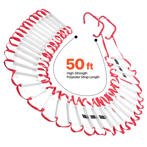 VEVOR 1000LBS Max Loading Fire Escape Ladder, 5-6 Story 50FT Retractable Emergency Fire Ladder, Lightweight Aluminum Alloy Safety Escape Ladders with