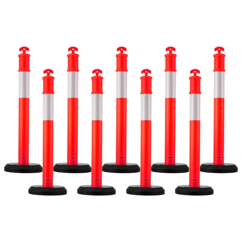 VEVOR 9 Pack Traffic Delineator Posts, 48 inches Traffic Safety Cones with Fillable Base and Reflective Strips, Heavy Duty Delineator Posts for