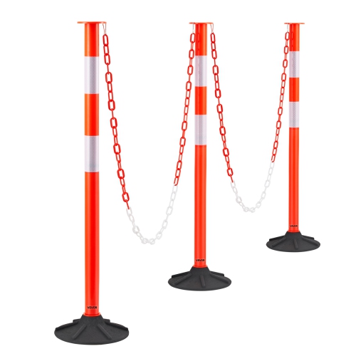 VEVOR 3 Pack Traffic Delineator Posts, 34 in Traffic Safety Cones with Weighted Base, Reflective Strips and Chain, Heavy Duty Delineator Posts for