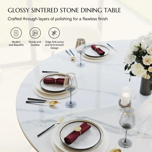 POVISON Maxwell - Round Glossy Sintered Stone Dining Table