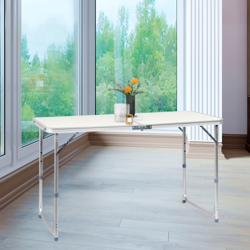 Table pliante portative extérieure de 4 pi de Karl Home, jardin tout usage blanc