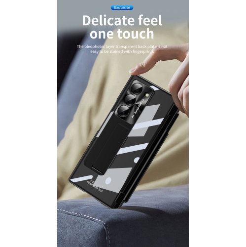 Samsung Zfold 6 phone case, FOLD6 magnetic hinge foldable protective case, electroplated transparent pen slot - gold.