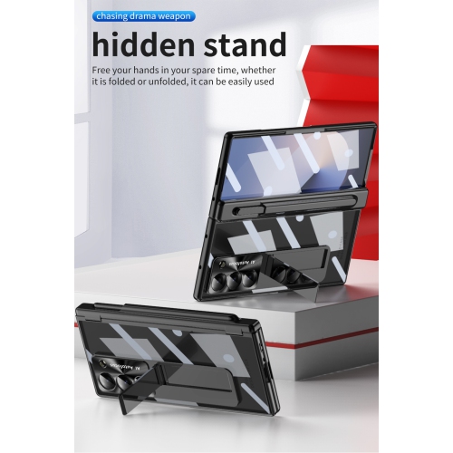 Samsung Zfold 6 phone case, FOLD6 magnetic hinge foldable protective case, electroplated transparent pen slot - black.