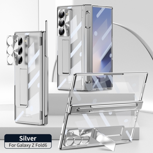 Étui pour téléphone Samsung Zfold 6, étui protecteur pliable à charnière magnétique FOLD6, fente transparente pour stylo électroplaquée - argenté.