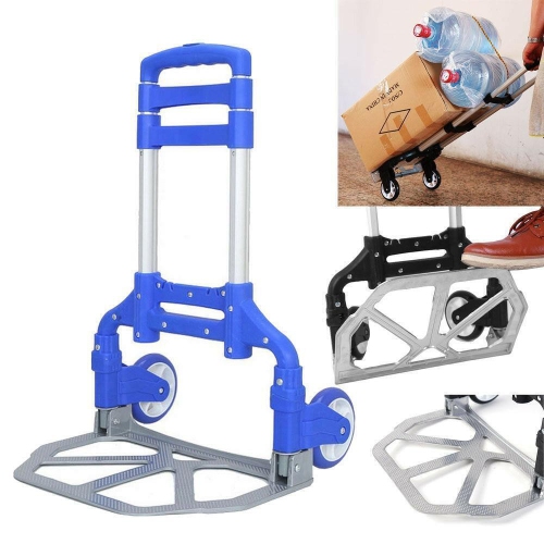 Karl Home 165 lb. Capacity Portable Aluminium Rolling Folding Luggage Hand Truck Dolly Blue