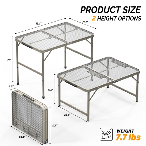Karl Home 3FT Camping Table Folding Grill Table with Mesh Desktop Portable Aluminum