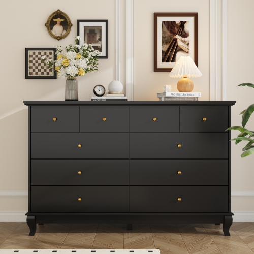 Famapy Modern 10-Drawer Dresser with Golden Metal Handles & Smooth Slides, Large Storage Cabinet for Bedroom Clothes, Books & Accessories(55.1" L x