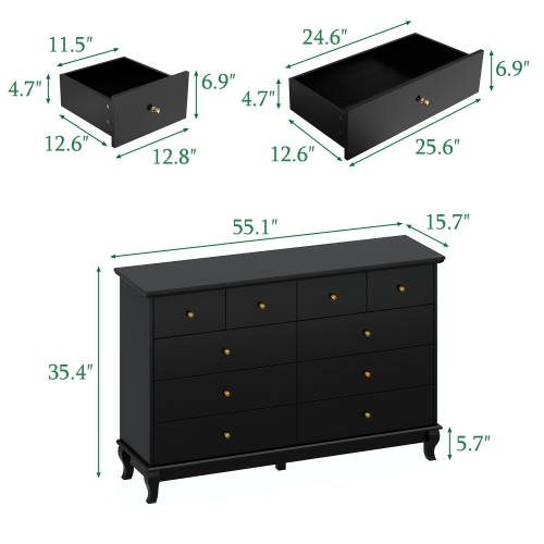 Famapy Modern 10-Drawer Dresser with Golden Metal Handles & Smooth Slides, Large Storage Cabinet for Bedroom Clothes, Books & Accessories(55.1" L x