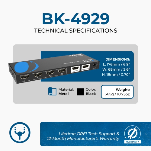 OREI 8K@60Hz 4-port HDMI™ Switch (BK-4929)