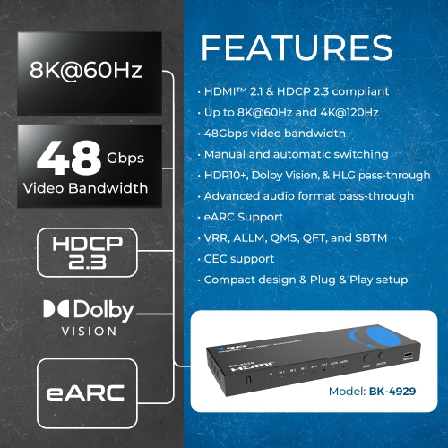 OREI 8K@60Hz 4-port HDMI™ Switch (BK-4929)
