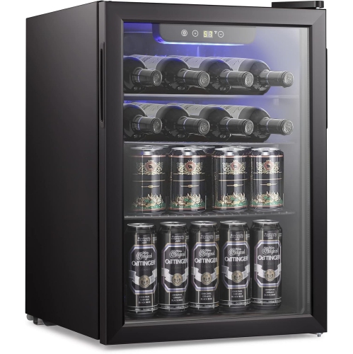 Antarctic Star 2.6 Cu.Ft Wine and Beverage Cooler – Mini Fridge with Glass Door, Adjustable Temperature, Quiet Operation, Freestanding, Black