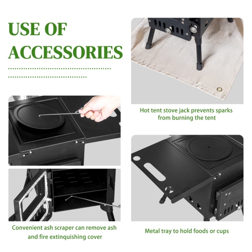 Karl Home Wood Burning Tent Stove, Portable, with Chimney, for Outdoor Cooking, Camping