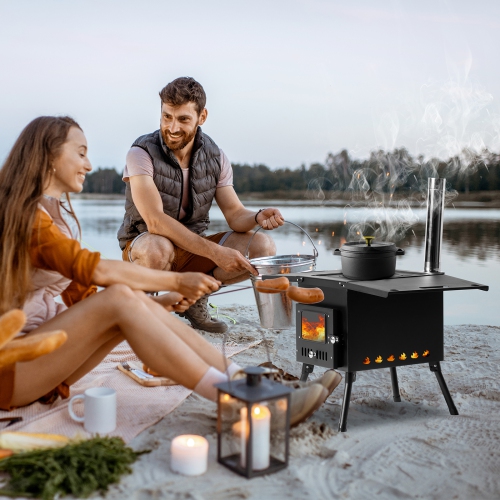 Karl Home Wood Burning Tent Stove, Portable, with Chimney, for Outdoor Cooking, Camping