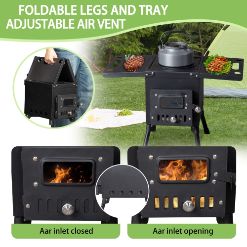 Karl Home Wood Burning Tent Stove, Portable, with Chimney, for Outdoor Cooking, Camping