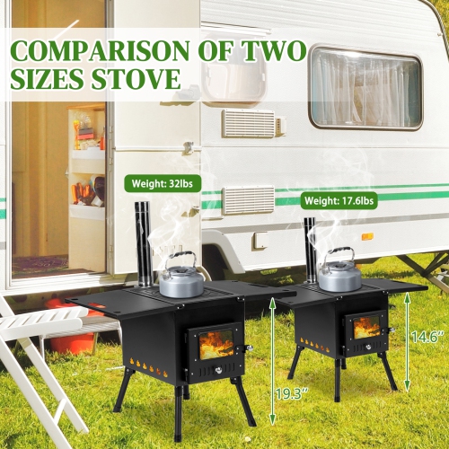 Karl Home Wood Burning Tent Stove, Portable, with Chimney, for Outdoor Cooking, Camping