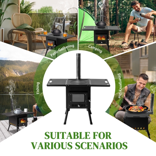 Karl Home Wood Burning Tent Stove, Portable, with Chimney, for Outdoor Cooking, Camping
