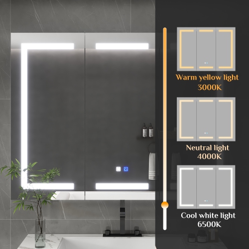 Famapy 47.2" Smart LED Bathroom Mirror Cabinet with 3 Doors, Wall-Mounted Medicine Cabinet with Storage Shelves,,White