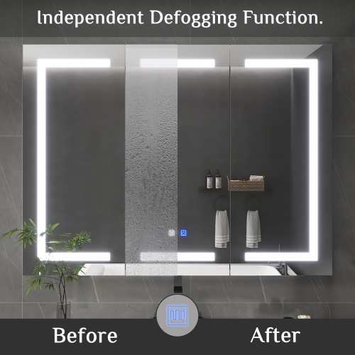Famapy 47.2" Smart LED Bathroom Mirror Cabinet with 3 Doors, Wall-Mounted Medicine Cabinet with Storage Shelves,,White