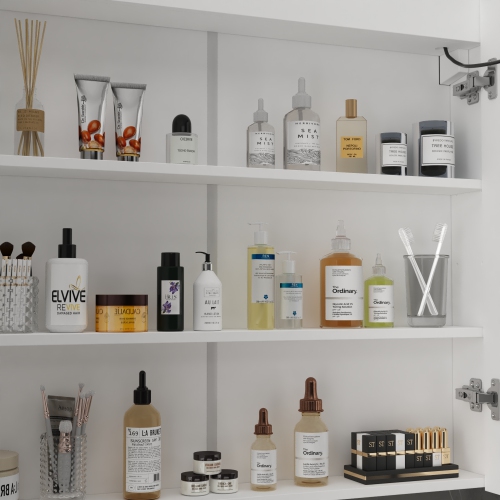 Famapy 47.2" Smart LED Bathroom Mirror Cabinet with 3 Doors, Wall-Mounted Medicine Cabinet with Storage Shelves,,White