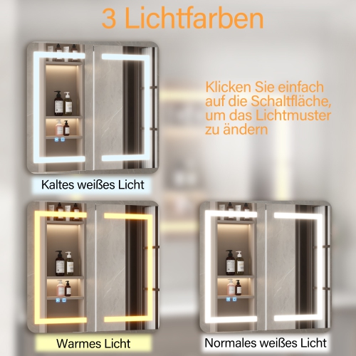 Famapy – Armoire miroir de salle de bain intelligente LED 35,4&nbsp;po, 2 portes, armoire à pharmacie murale avec tablettes de rangement, blanc