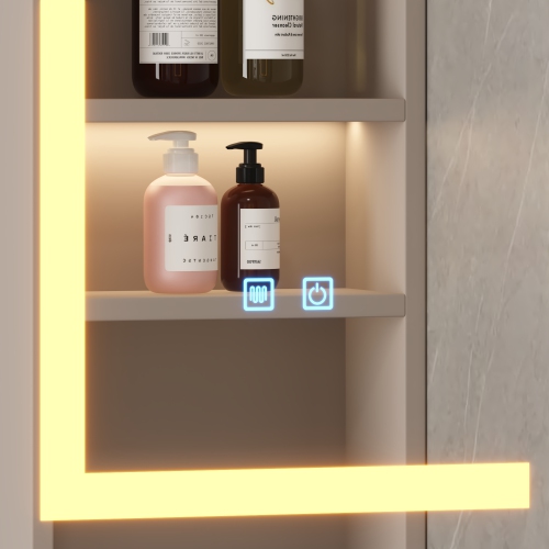 Famapy – Armoire miroir de salle de bain intelligente LED 35,4&nbsp;po, 2 portes, armoire à pharmacie murale avec tablettes de rangement, blanc