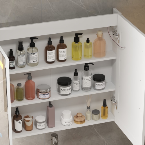Famapy – Armoire miroir de salle de bain intelligente LED 35,4&nbsp;po, 2 portes, armoire à pharmacie murale avec tablettes de rangement, blanc