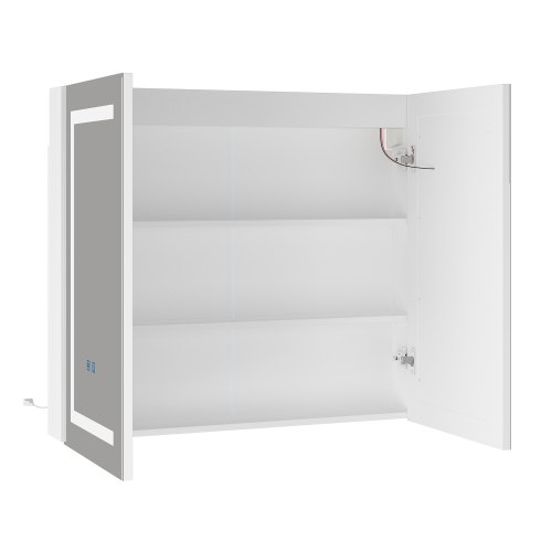 Famapy – Armoire miroir de salle de bain intelligente LED 35,4&nbsp;po, 2 portes, armoire à pharmacie murale avec tablettes de rangement, blanc