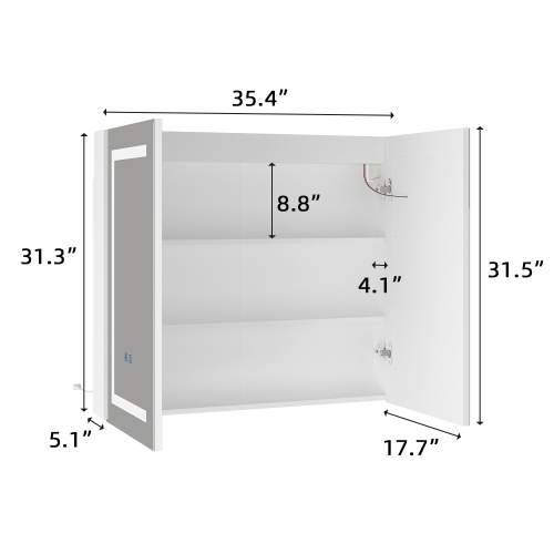 Famapy – Armoire miroir de salle de bain intelligente LED 35,4&nbsp;po, 2 portes, armoire à pharmacie murale avec tablettes de rangement, blanc