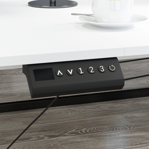 Famapy Modern L-Shaped Height Adjustable Corner Desk with Storage Cabinet, Electric Single-Motor Sit Stand Desk with Drawers & Shelves,White