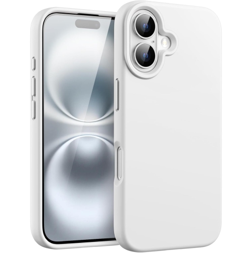 iPhone 16 Silicone Case – White, Silky Soft Touch, Shockproof, Anti-Scratch Full-Body Protection with Microfiber Lining
