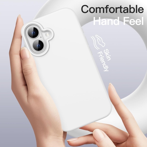 iPhone 16 Silicone Case – White, Silky Soft Touch, Shockproof, Anti-Scratch Full-Body Protection with Microfiber Lining