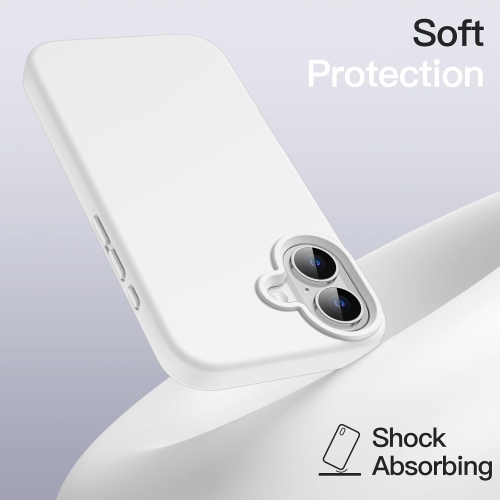 iPhone 16 Silicone Case – White, Silky Soft Touch, Shockproof, Anti-Scratch Full-Body Protection with Microfiber Lining
