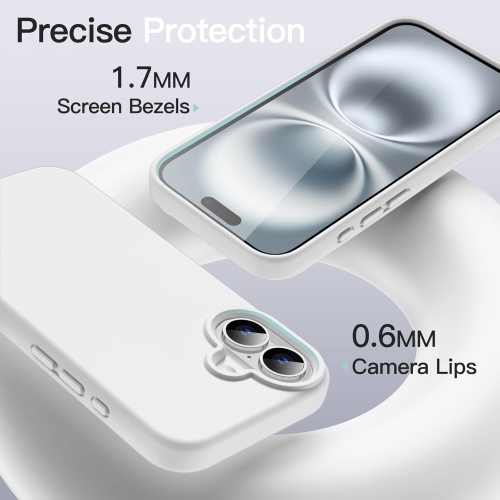 iPhone 16 Silicone Case – White, Silky Soft Touch, Shockproof, Anti-Scratch Full-Body Protection with Microfiber Lining