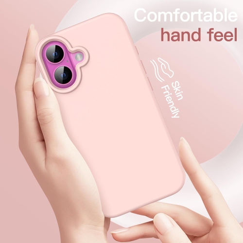 iPhone 16 Silicone Case – Light Pink, Silky Soft Touch, Shockproof, Anti-Scratch Full-Body Protection with Microfiber Lining