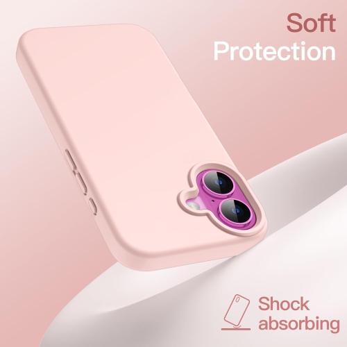 iPhone 16 Silicone Case – Light Pink, Silky Soft Touch, Shockproof, Anti-Scratch Full-Body Protection with Microfiber Lining