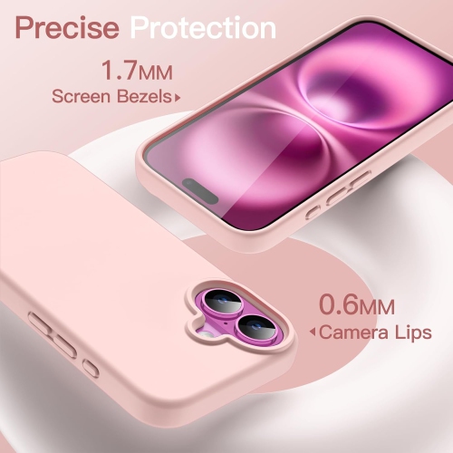 iPhone 16 Silicone Case – Light Pink, Silky Soft Touch, Shockproof, Anti-Scratch Full-Body Protection with Microfiber Lining