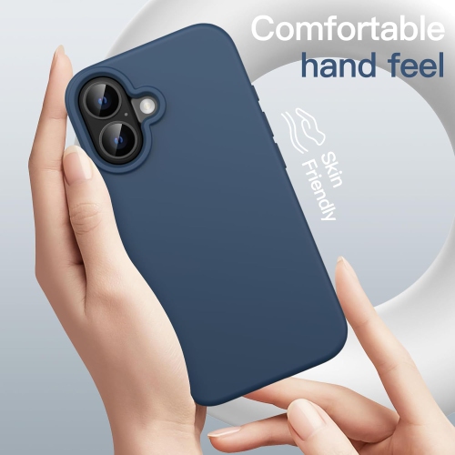 iPhone 16 Silicone Case – Navy Blue, Silky Soft Touch, Shockproof, Anti-Scratch Full-Body Protection with Microfiber Lining