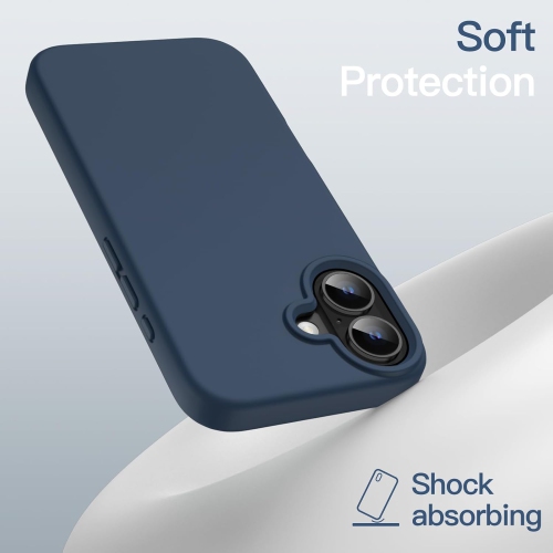 iPhone 16 Silicone Case – Navy Blue, Silky Soft Touch, Shockproof, Anti-Scratch Full-Body Protection with Microfiber Lining