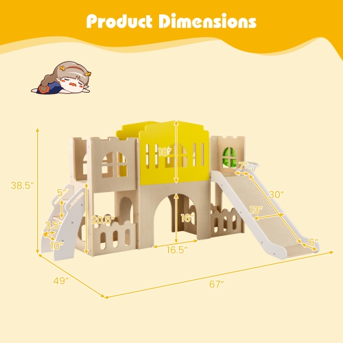 Gymax 7-in-1 Toddler Slide Set Wooden Castle-Shaped Entertainment Activity Center