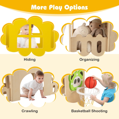 Gymax 7-in-1 Toddler Slide Set Wooden Castle-Shaped Entertainment Activity Center