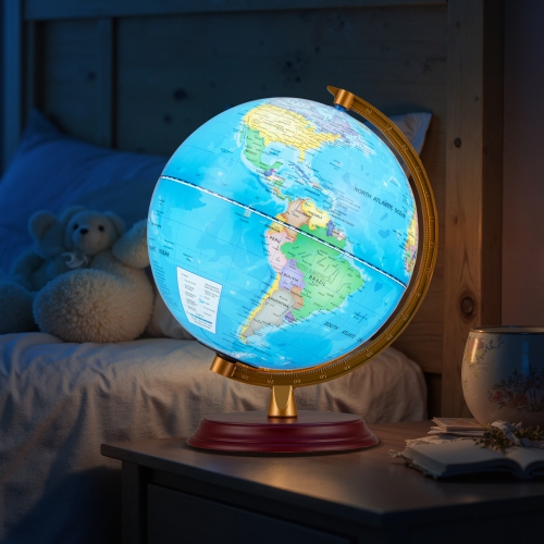 Gymax 8 Inch Illuminated World Globe Night Light up Globe Lamp Wooden Stand & HD Map