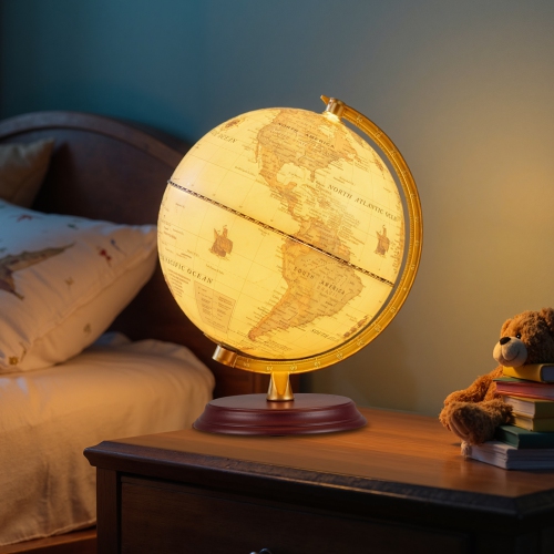 Gymax 8 Inch Illuminated World Globe Night Light up Globe Lamp Wooden Stand & HD Map