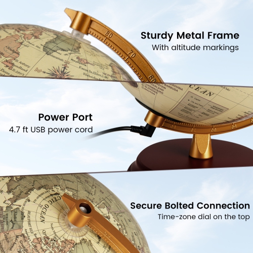 Gymax 8 Inch Illuminated World Globe Night Light up Globe Lamp Wooden Stand & HD Map