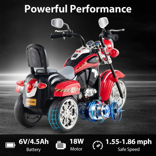 Gymax 6V Electric Kids Motorcycle 3-Wheel Ride On Toy w/ Adjustable Headlight