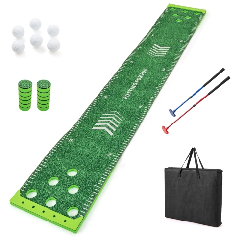 Gymax Golf Game Set 11 FT Putting Green Mat w/ 2 Adjustable Putters 6 Balls
