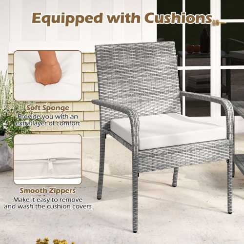 Gymax 3 Pieces Patio Furniture Set PE Rattan Porch Chairs w/ 2-Tier Table