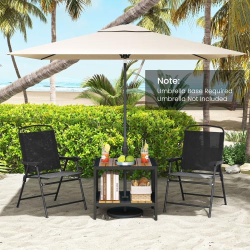 Gymax 2PCS Outdoor Side Table 2-Tier Coffee End Table w/ 1.57'' Umbrella Hole Storage Shelf