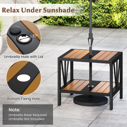 Gymax 2PCS Outdoor Side Table 2-Tier Coffee End Table w/ 1.57'' Umbrella Hole Storage Shelf