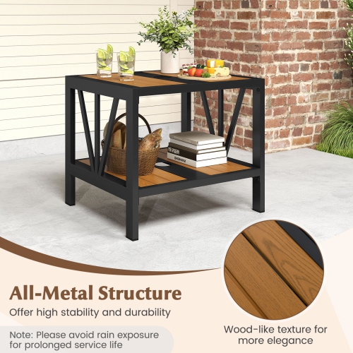 Gymax 2PCS Outdoor Side Table 2-Tier Coffee End Table w/ 1.57'' Umbrella Hole Storage Shelf