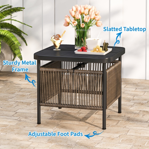 Gymax Outdoor PE Rattan Side Table w/ 1.57'' Umbrella Hole Square Patio End Table